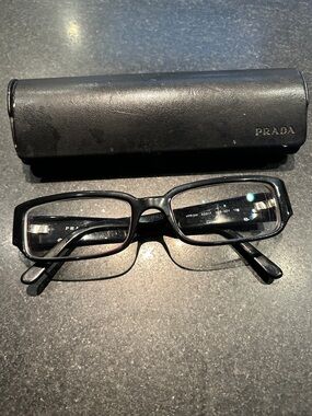 Prada Black Rectangular Optical Glasses with Case